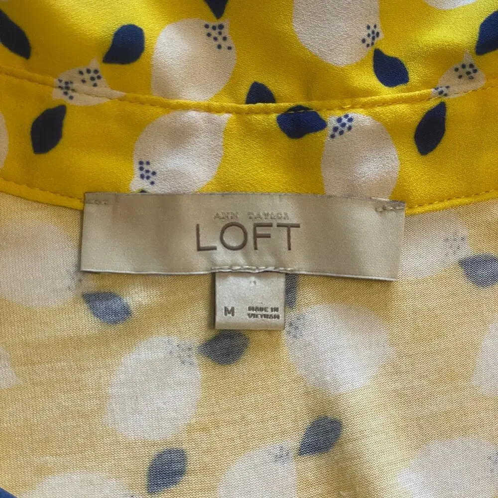 LOFT Lemon Print Top Womens Medium Yellow Novelty Playful Lemonade Tank - Picture 6 of 9